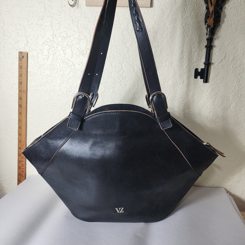 Velez Black Leather Shoulder Bag Braided Straps Geometric Lining Artisan Tote